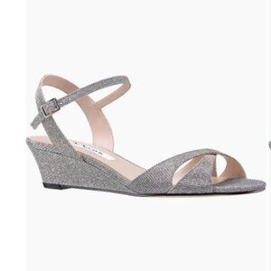 NEW Nina  Womens Flora Glitter Dress Wedge Steel Size 10